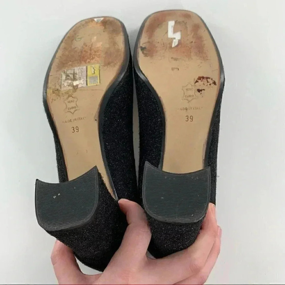 Alta Moda heels sz 8.5 charcoal gray chunky square toe 90s Y2k holiday vintage - Picture 7 of 13